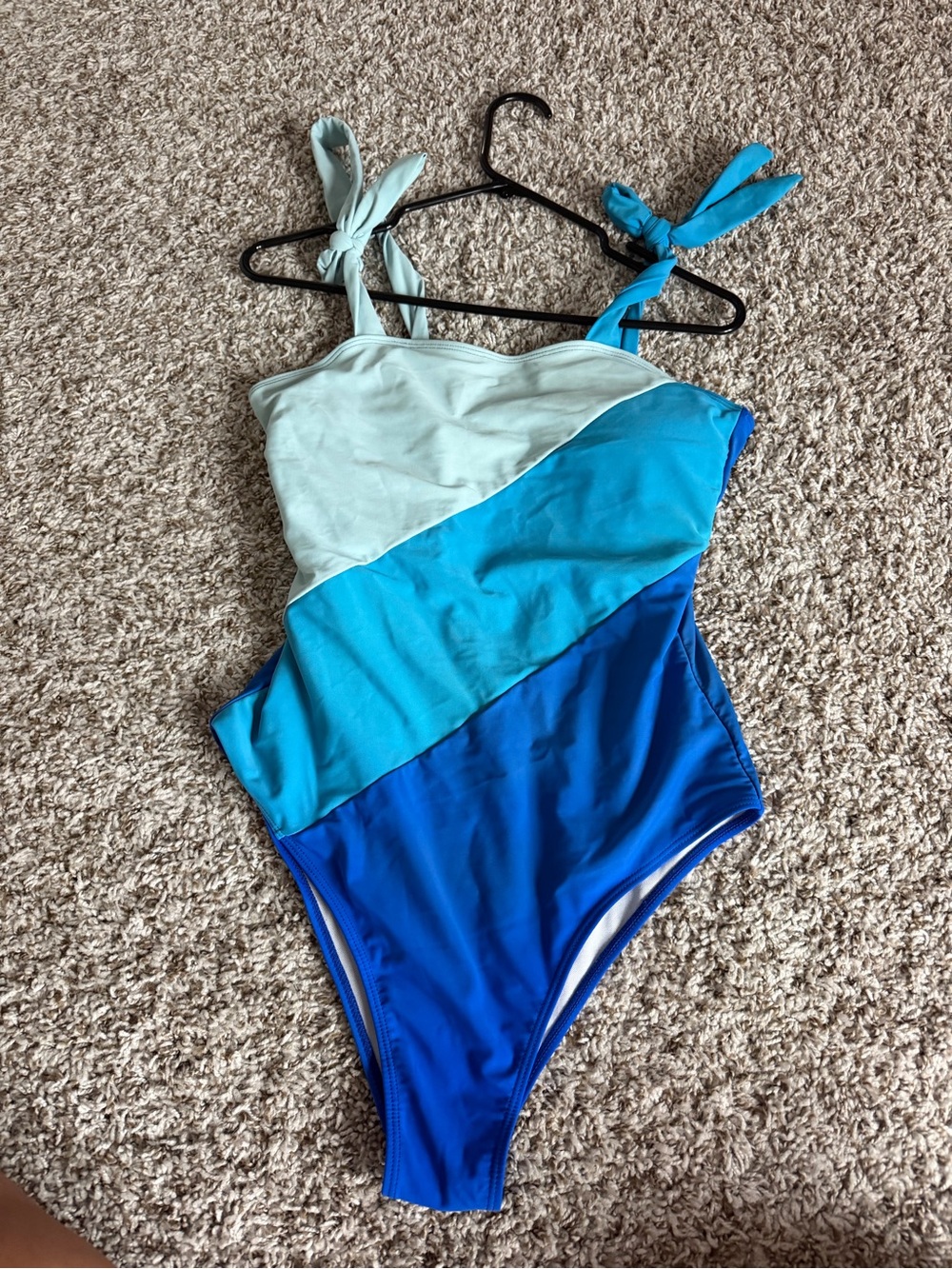 Colorblock Blue One-Piece Swimsuit with Tie Straps